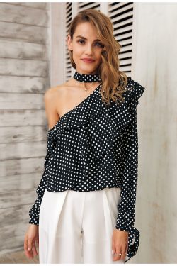 One shoulder polka dot blouse