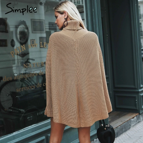 Knitted turtleneck camel casual pullover sweater autumn winter