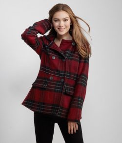 Aeropostale Womens Navy Red Lined Hooded Peacoat Pea Coat