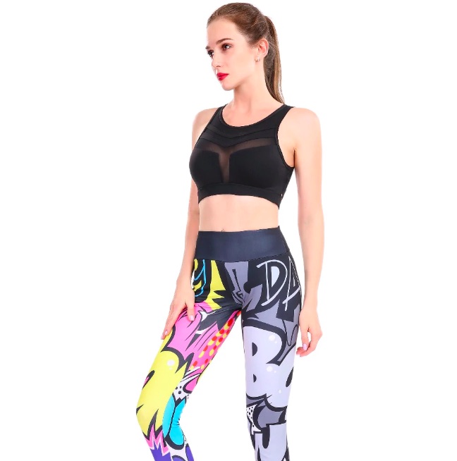 Digital printing leggings, fitness activewear, workout leggings available in 5 colors and 4 sizes