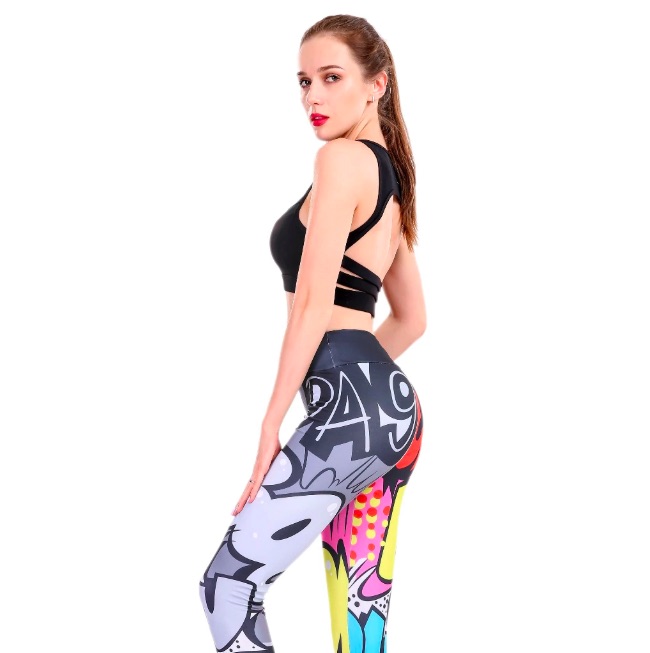 Digital printing leggings, fitness activewear, workout leggings available in 5 colors and 4 sizes